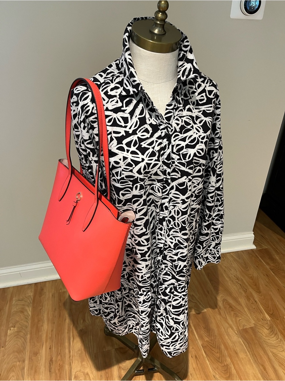 kate spade cotton Black and White eyeglass Abstract Print Mini Shirt Dress L